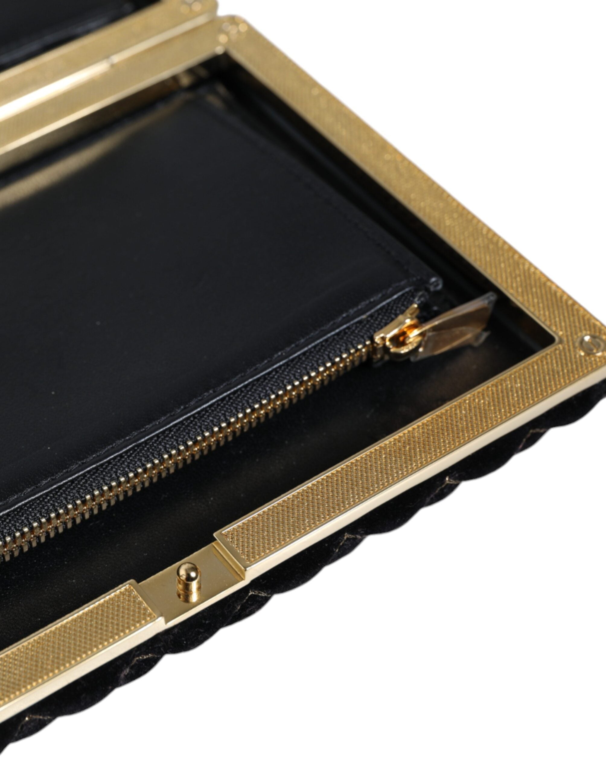 Dolce & Gabbana Bordeaux Black Velvet Gold Frame Clutch Evening Purse Bag - Lusso Punto