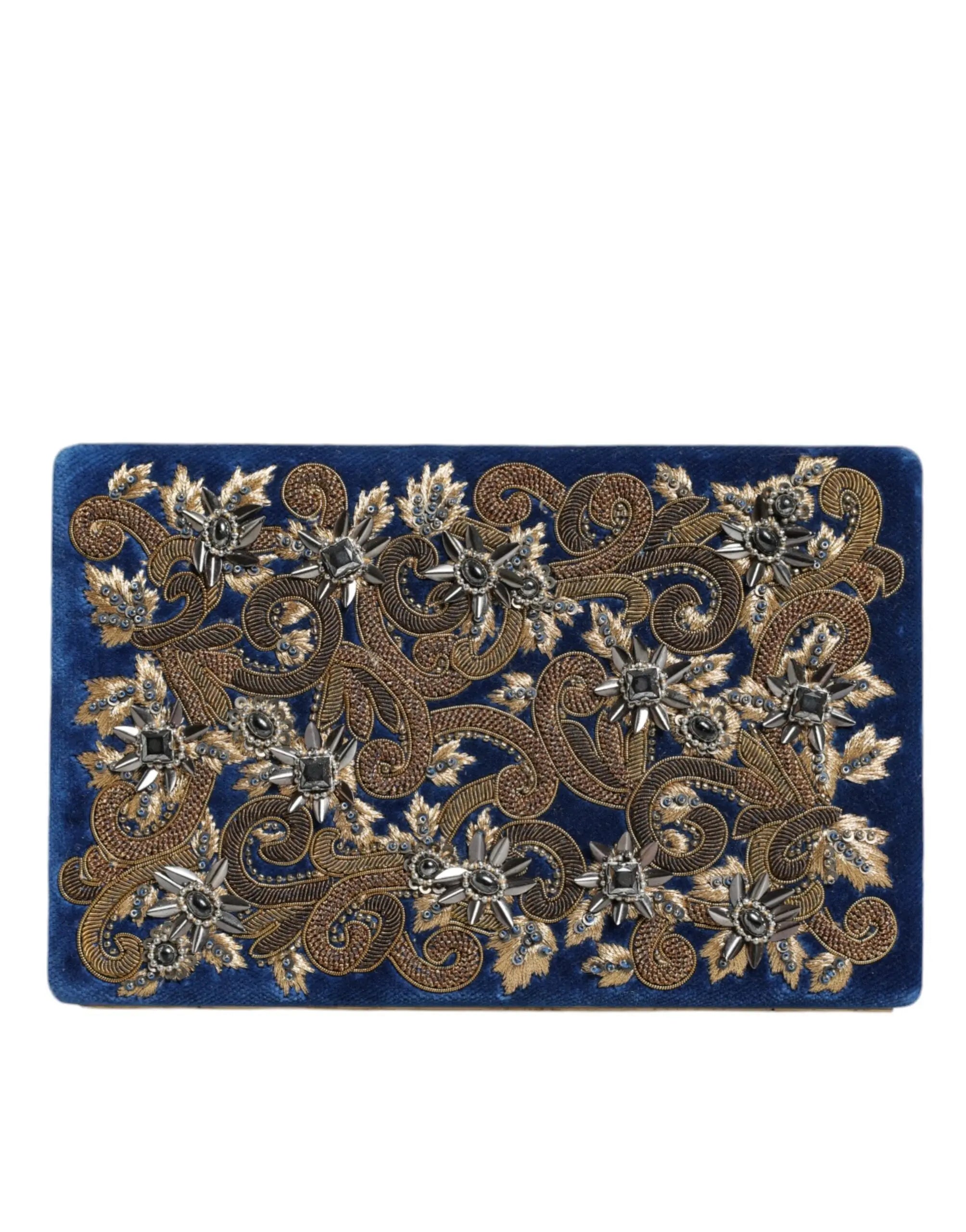 Dolce & Gabbana Blue Velvet Gold Frame Clutch Evening Party Purse Bag Dolce & Gabbana