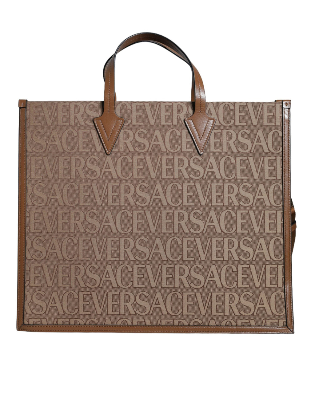 Versace Brown Top Handle Jacquard Leather Logo Crossbody Tote Bag Versace