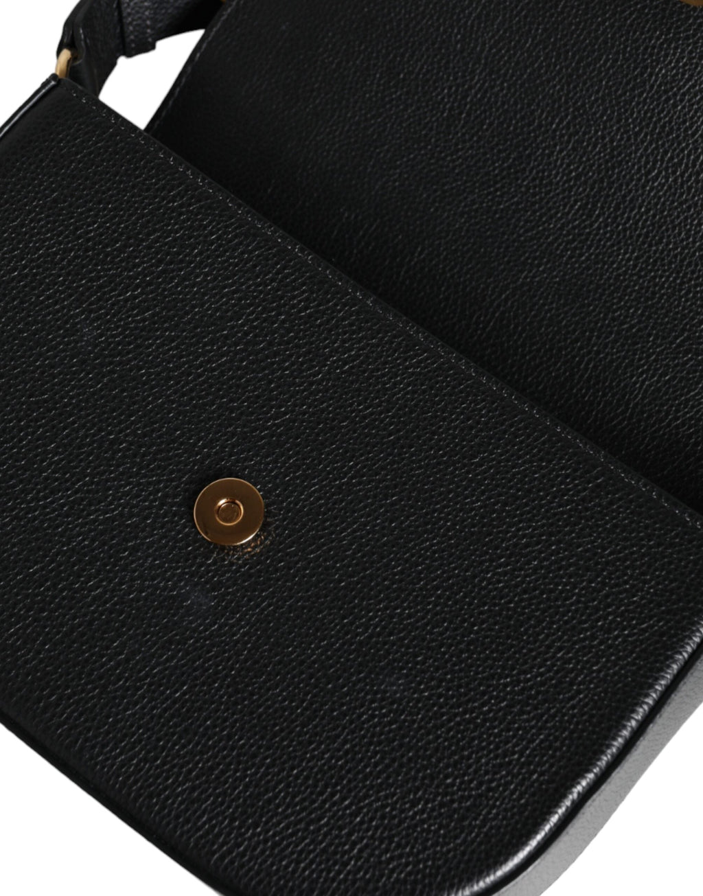 Versace Black Grainy Calf Leather Logo Crossbody Shoulder Bag Versace