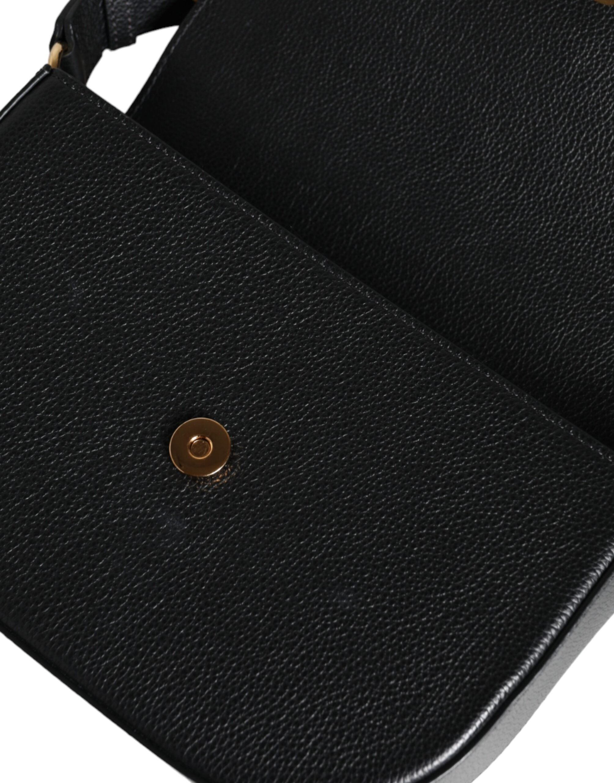 Versace Black Grainy Calf Leather Logo Crossbody Shoulder Bag Versace