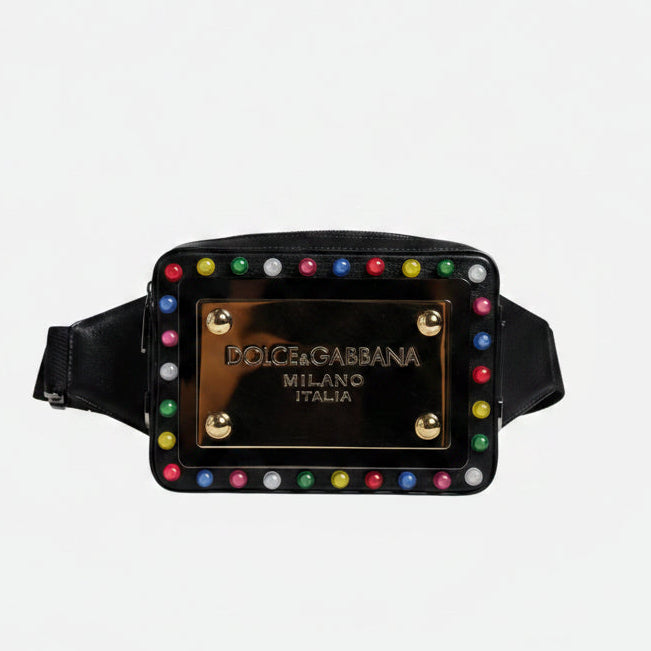 Dolce & Gabbana Black Leather LED Logo Belt Waist Fanny Pack Bag Dolce & Gabbana