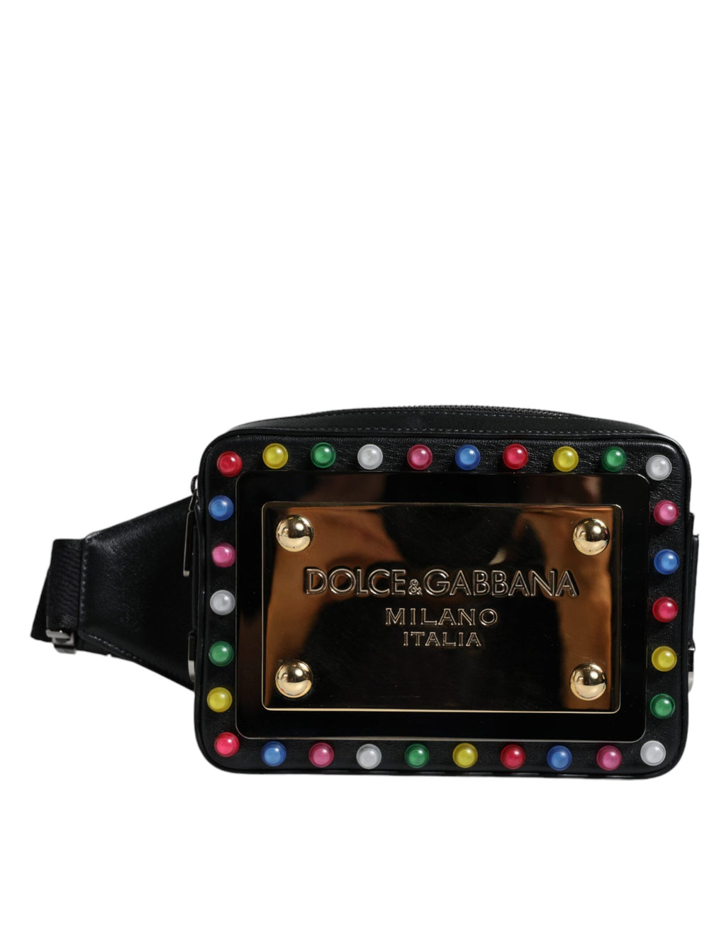 Dolce & Gabbana Black Leather LED Logo Belt Waist Bag Dolce & Gabbana