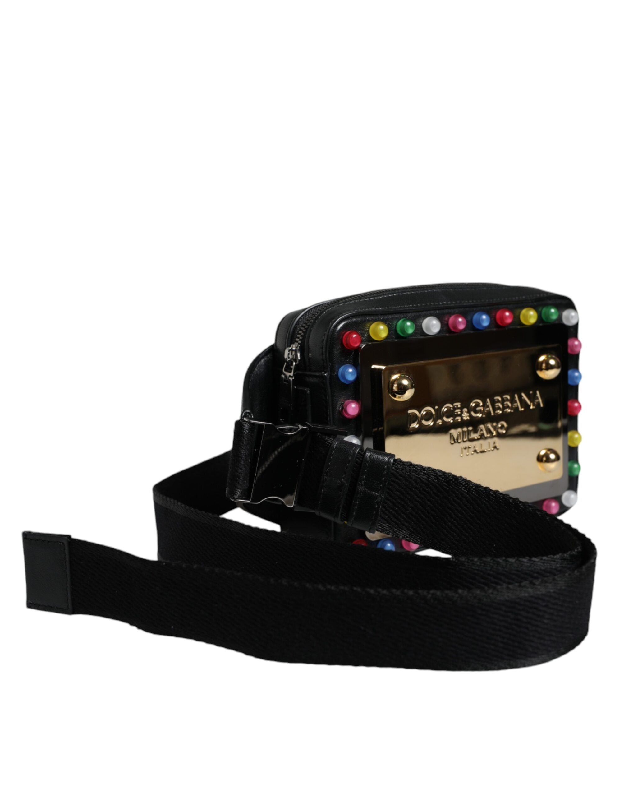 Dolce & Gabbana Black Leather LED Logo Belt Waist Bag Dolce & Gabbana