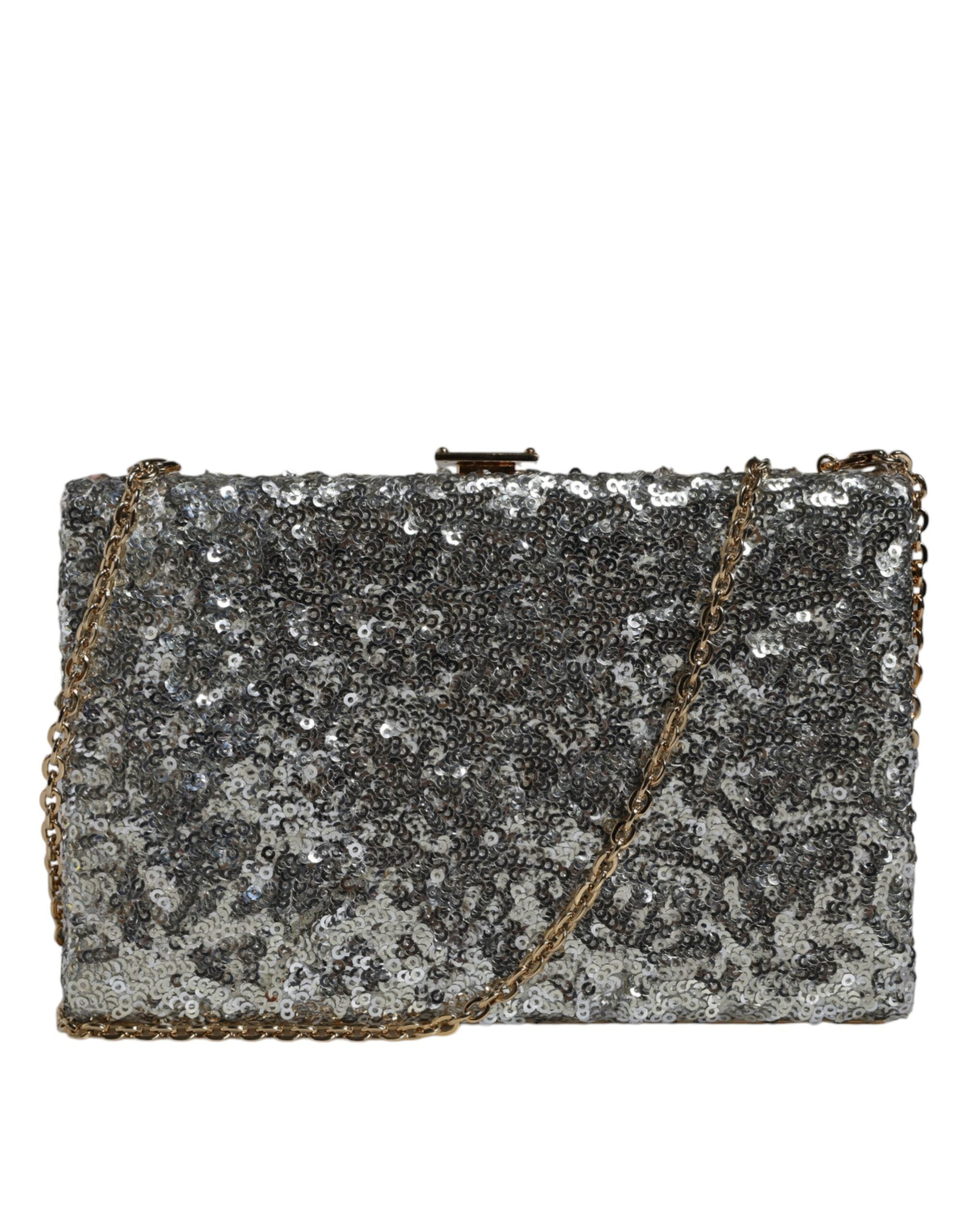 Dolce & Gabbana Silver Sequined Clutch Evening Crossbody Bag Dolce & Gabbana