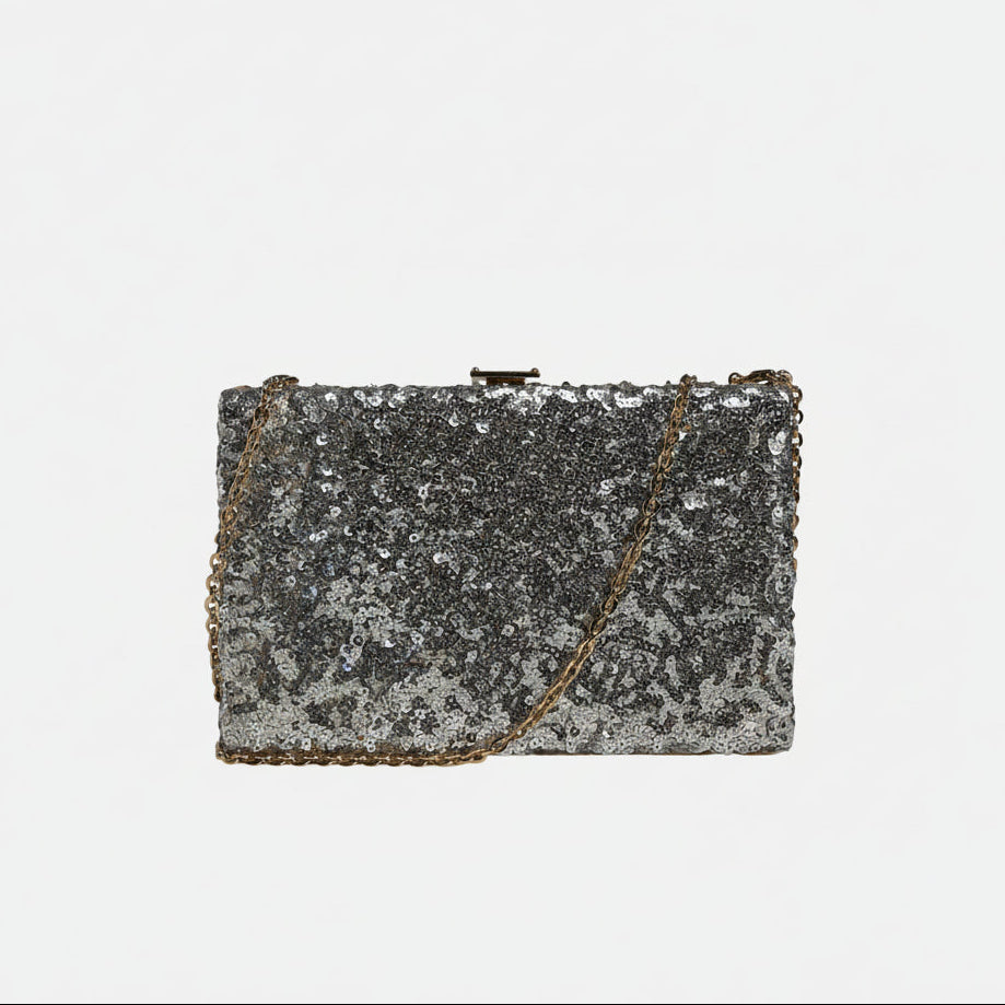 Dolce & Gabbana Silver Sequined Clutch Evening Crossbody Bag Dolce & Gabbana