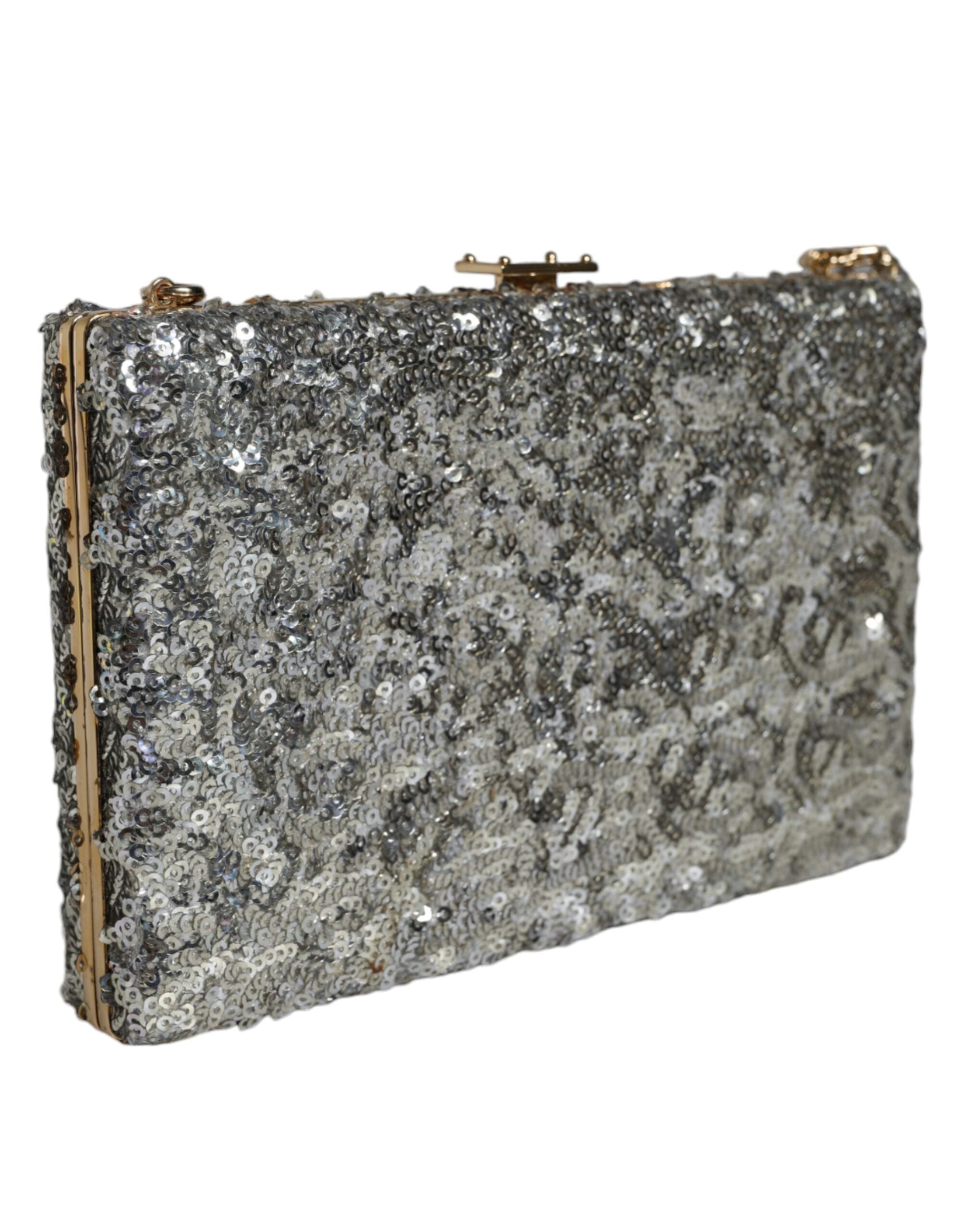 Dolce & Gabbana Silver Sequined Clutch Evening Crossbody Bag Dolce & Gabbana