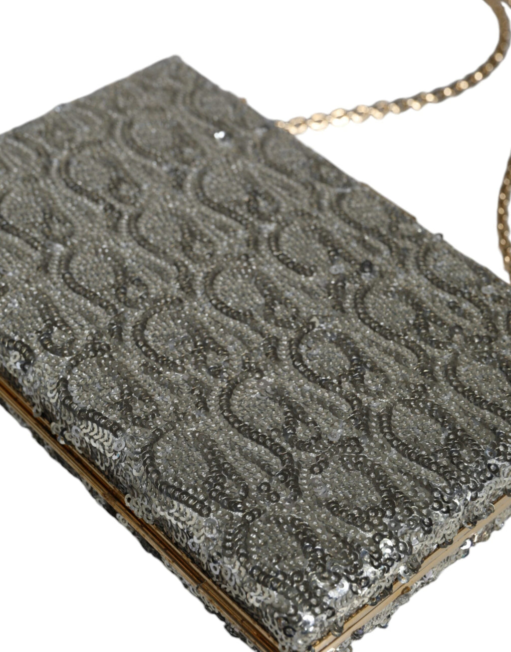 Dolce & Gabbana Silver Sequined Clutch Evening Crossbody Bag Dolce & Gabbana