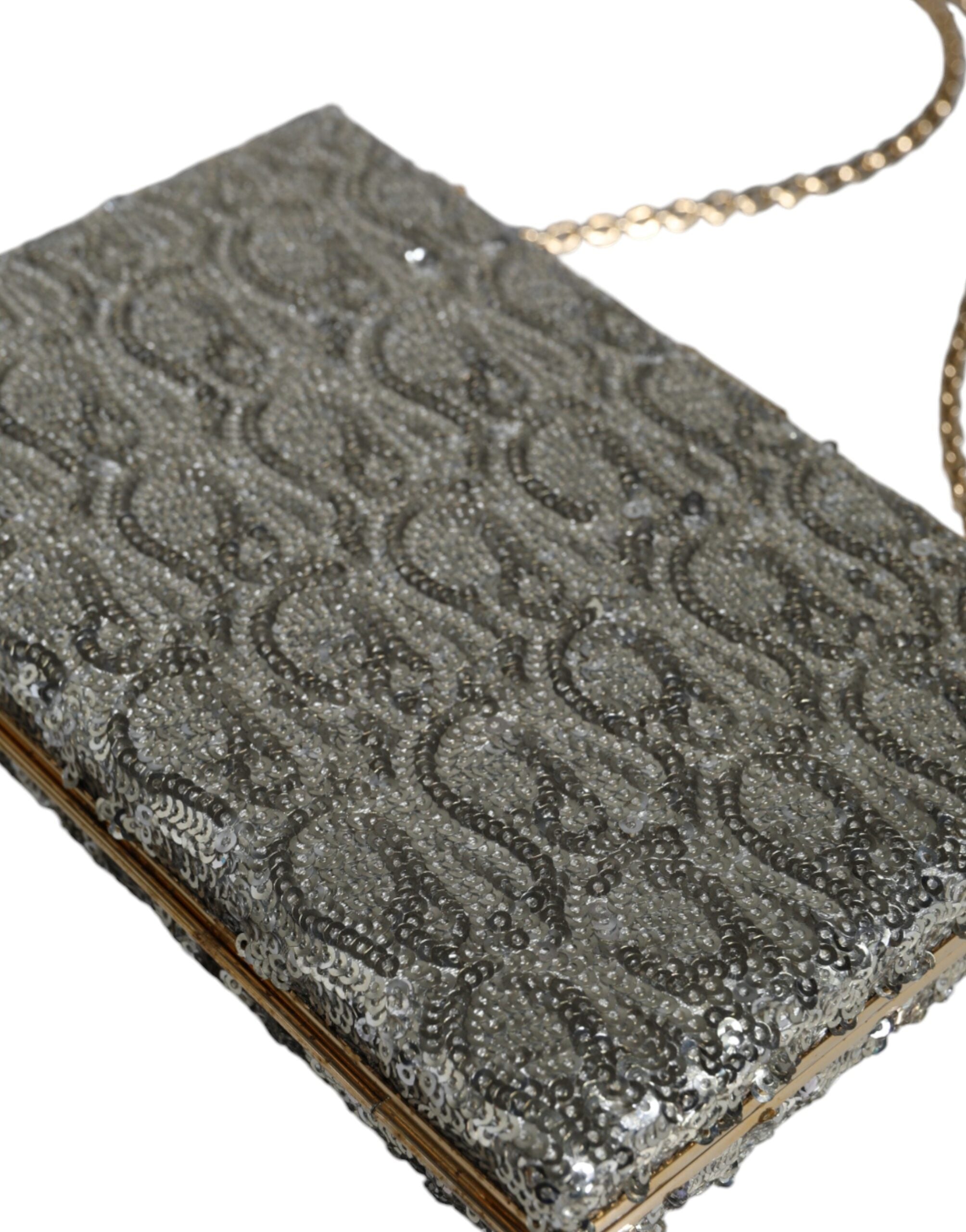 Dolce & Gabbana Silver Sequined Clutch Evening Crossbody Bag Dolce & Gabbana