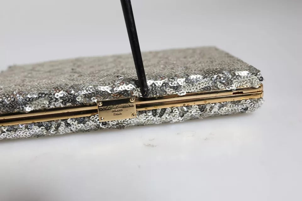 Dolce & Gabbana Silver Sequined Clutch Evening Crossbody Bag Dolce & Gabbana