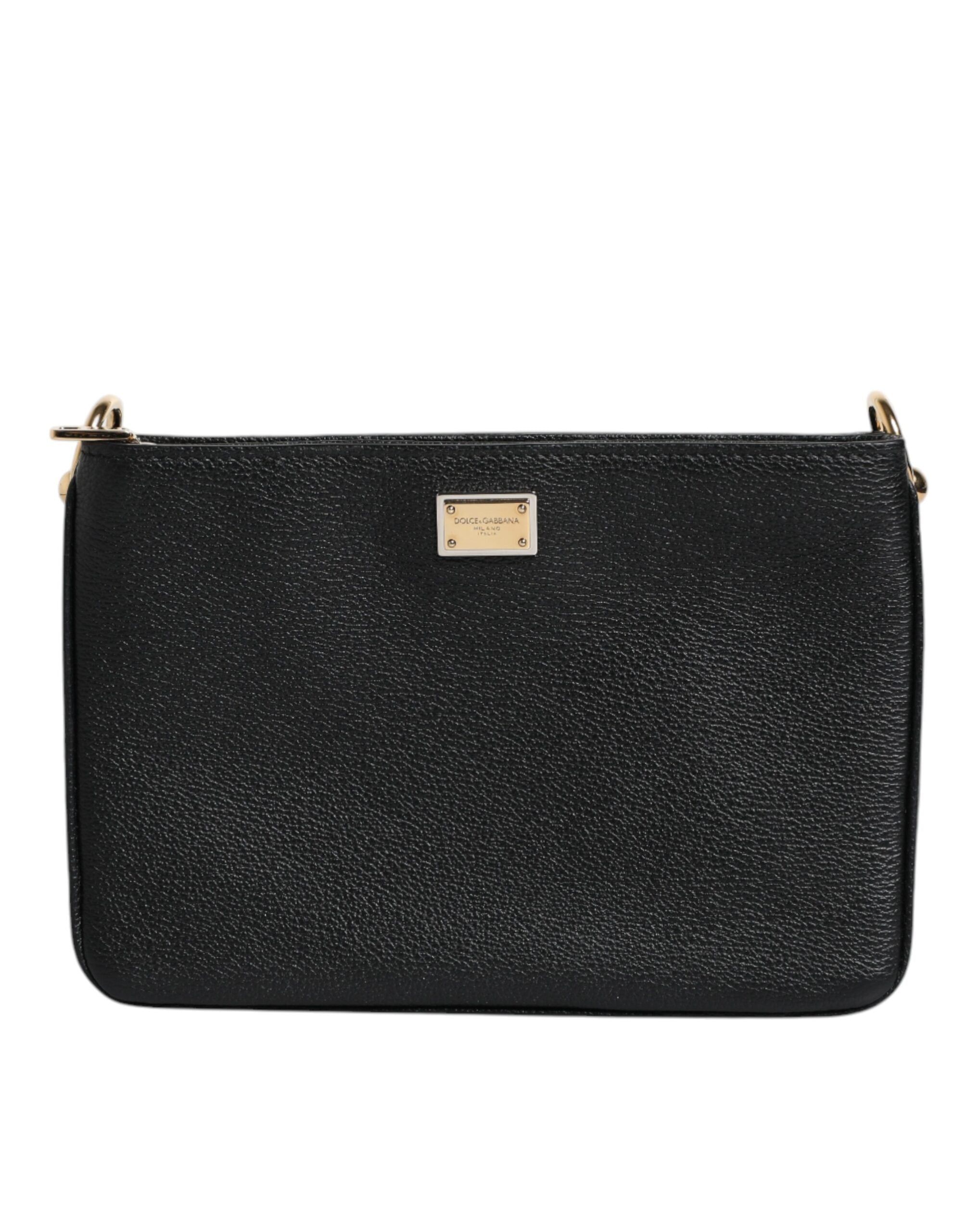 Dolce & Gabbana Black Grain Leather Logo Plaque Clutch Bag Dolce & Gabbana