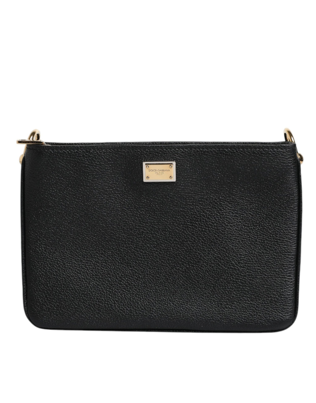 Dolce & Gabbana Black Grain Leather Logo Plaque Clutch Bag Dolce & Gabbana