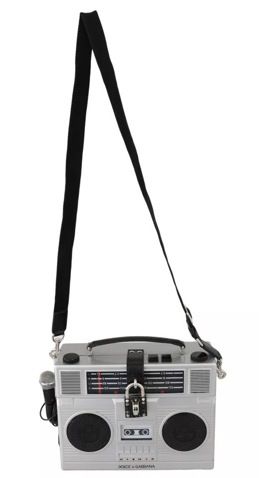 Dolce & Gabbana Silver Retro Radio Boombox Limited Edition Handmade Wood Bag Dolce & Gabbana