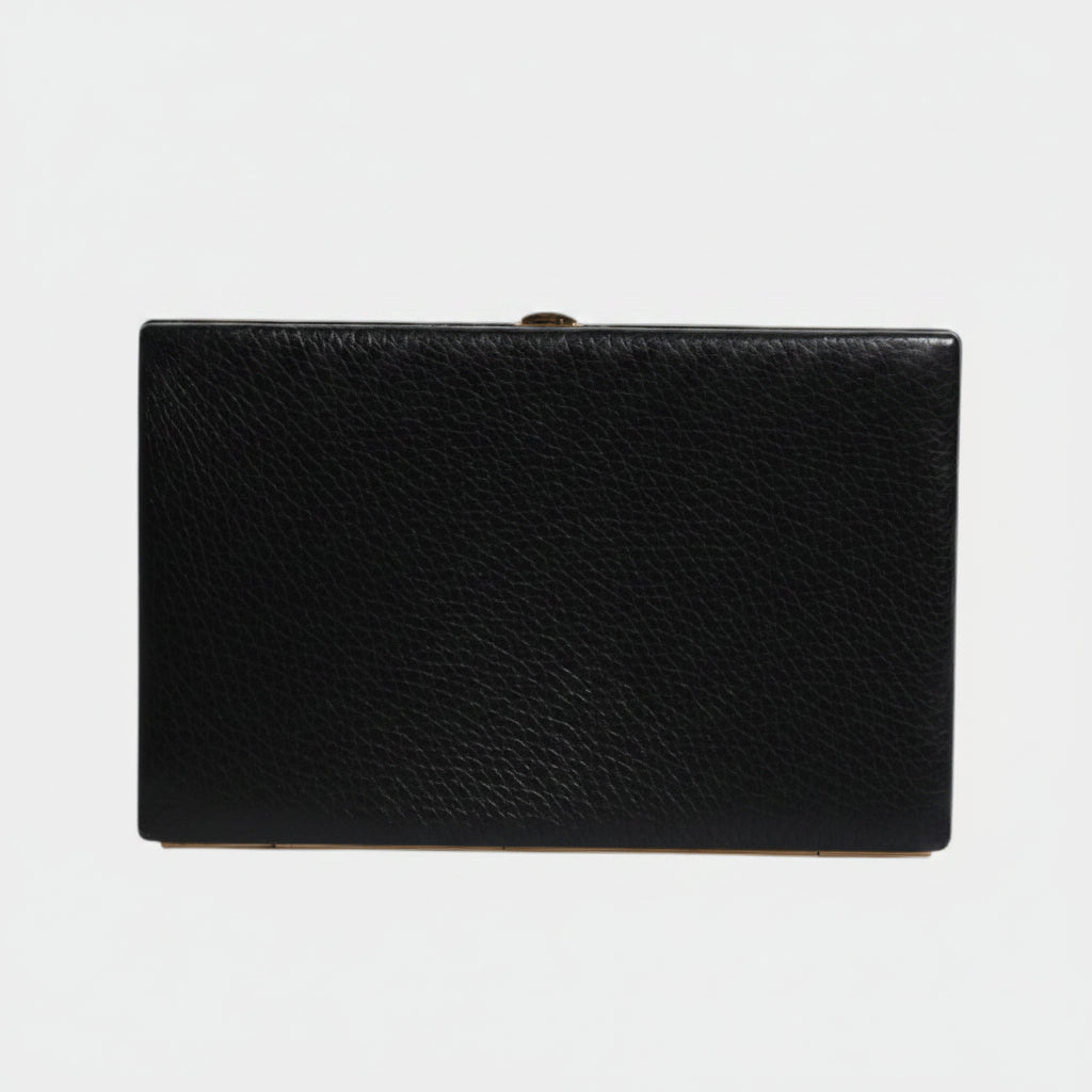 Dolce & Gabbana Black Leather Gold Frame Clutch Evening Party Purse Bag Dolce & Gabbana