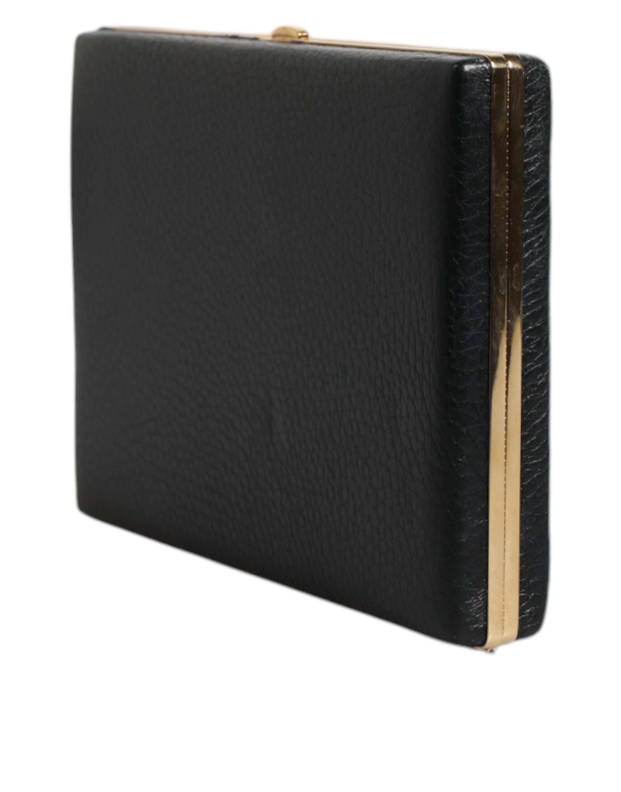 Dolce & Gabbana Black Leather Gold Frame Clutch Evening Bag Dolce & Gabbana