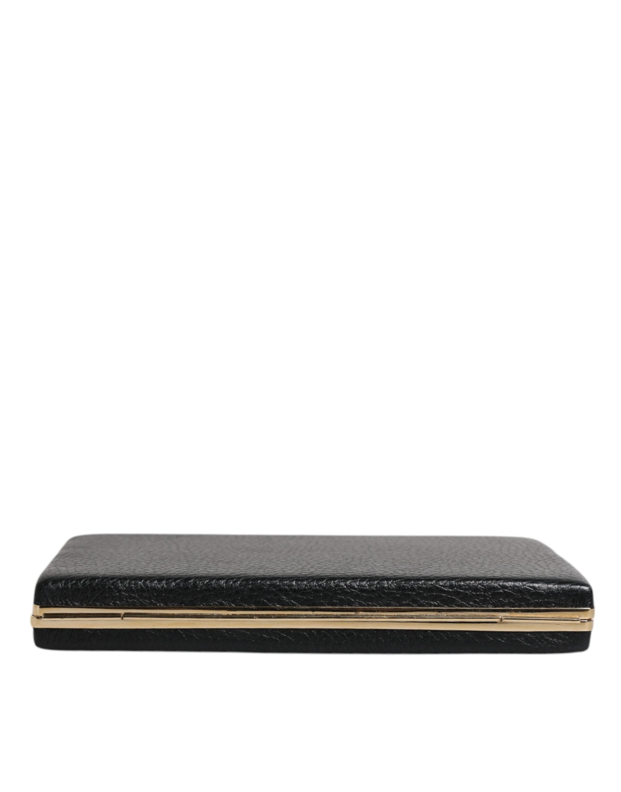 Dolce & Gabbana Black Leather Gold Frame Clutch Evening Bag Dolce & Gabbana