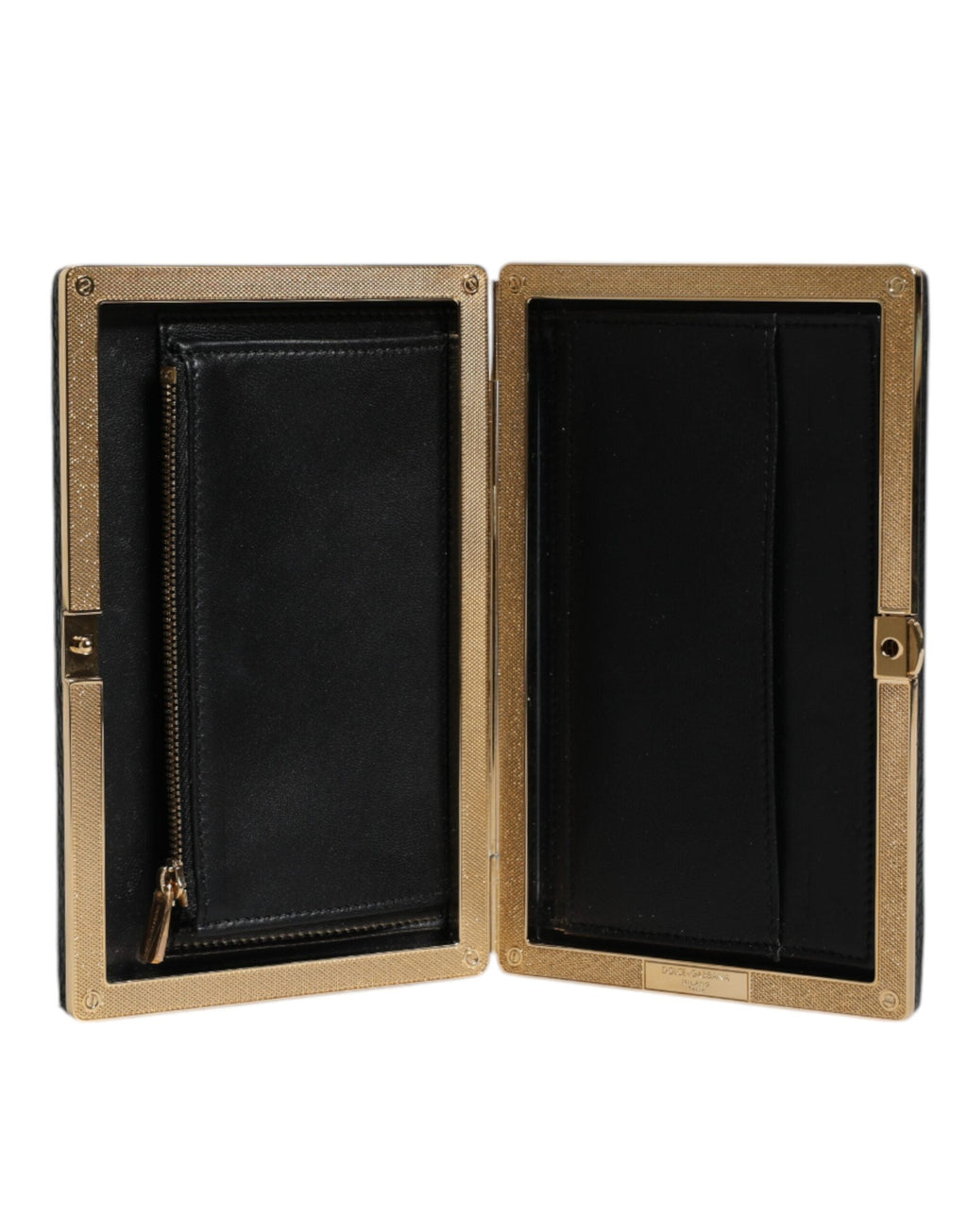 Dolce & Gabbana Black Leather Gold Frame Clutch Evening Bag Dolce & Gabbana