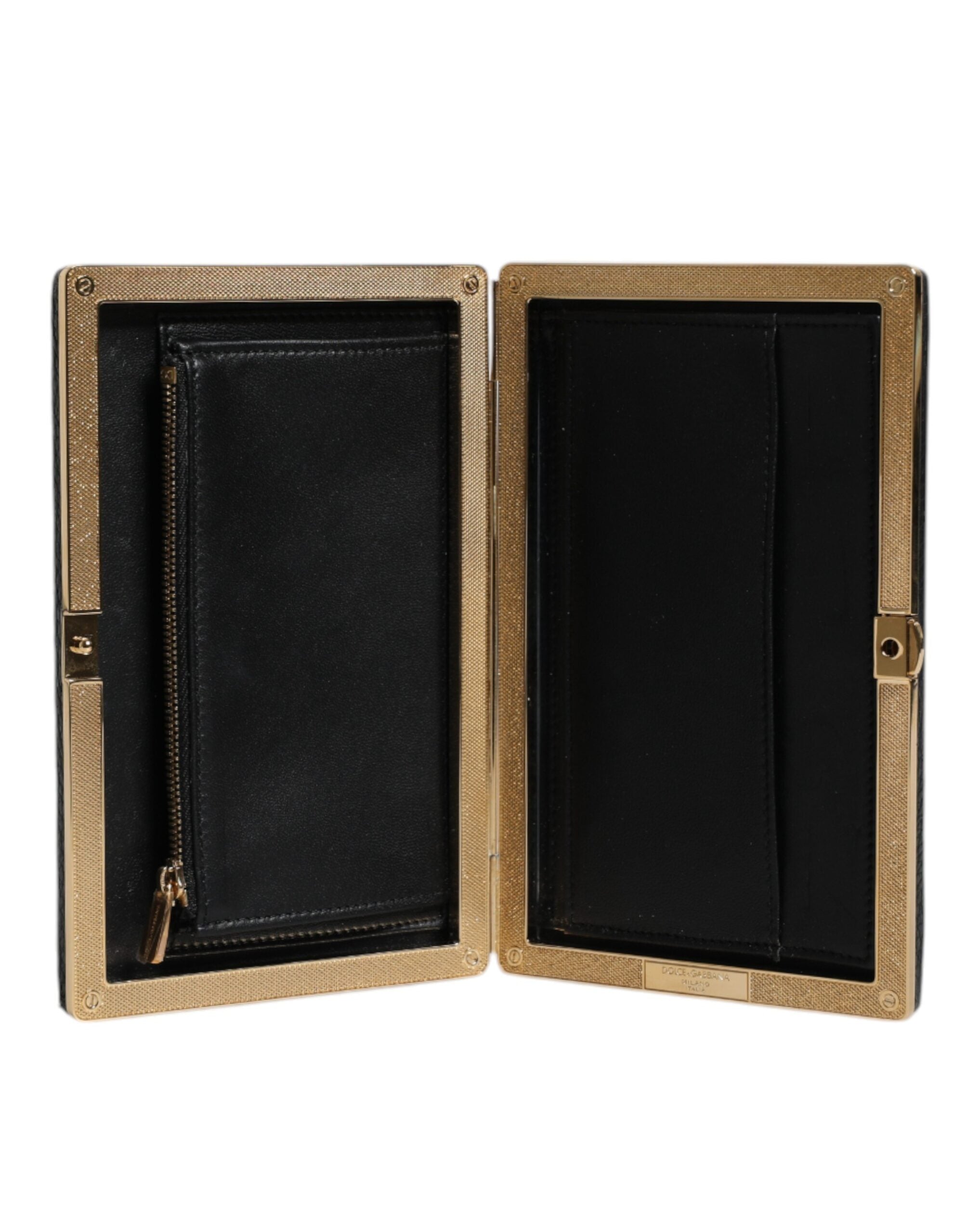 Dolce & Gabbana Black Leather Gold Frame Clutch Evening Bag Dolce & Gabbana