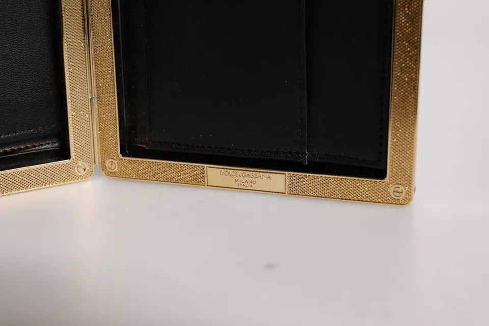 Dolce & Gabbana Black Leather Gold Frame Clutch Evening Bag Dolce & Gabbana