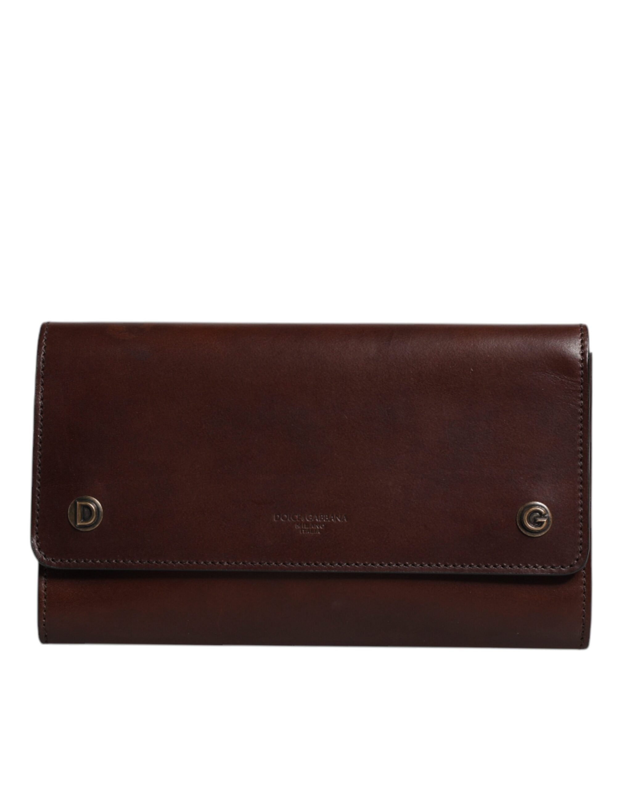 Dolce & Gabbana Brown Leather Logo Embossed Crossbody Bag Dolce & Gabbana