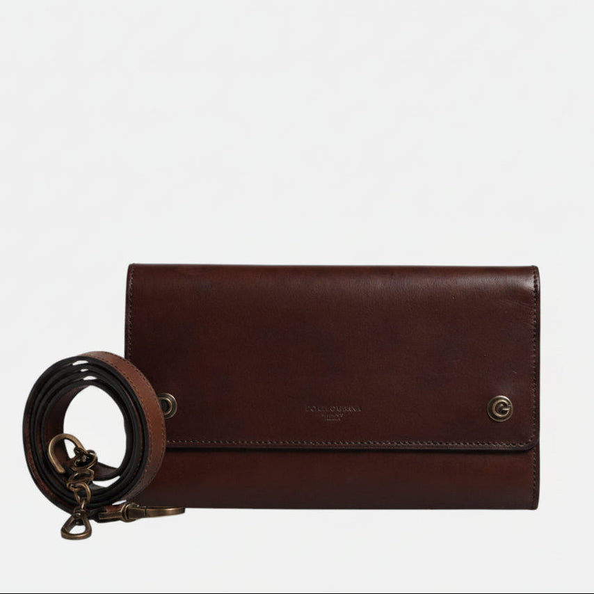 Dolce & Gabbana Brown Leather Logo Embossed Crossbody Bag Dolce & Gabbana