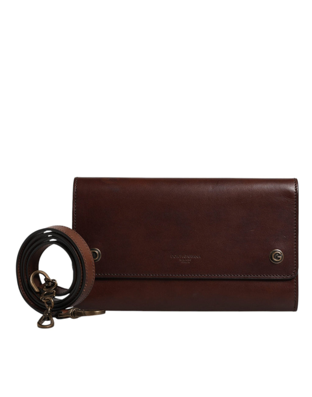 Dolce & Gabbana Brown Leather Logo Embossed Crossbody Bag Dolce & Gabbana