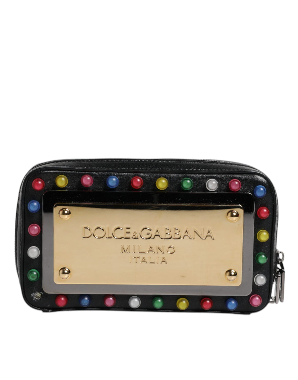 Dolce & Gabbana Black Leather LED Logo Wrist Strap Clutch Bag Dolce & Gabbana
