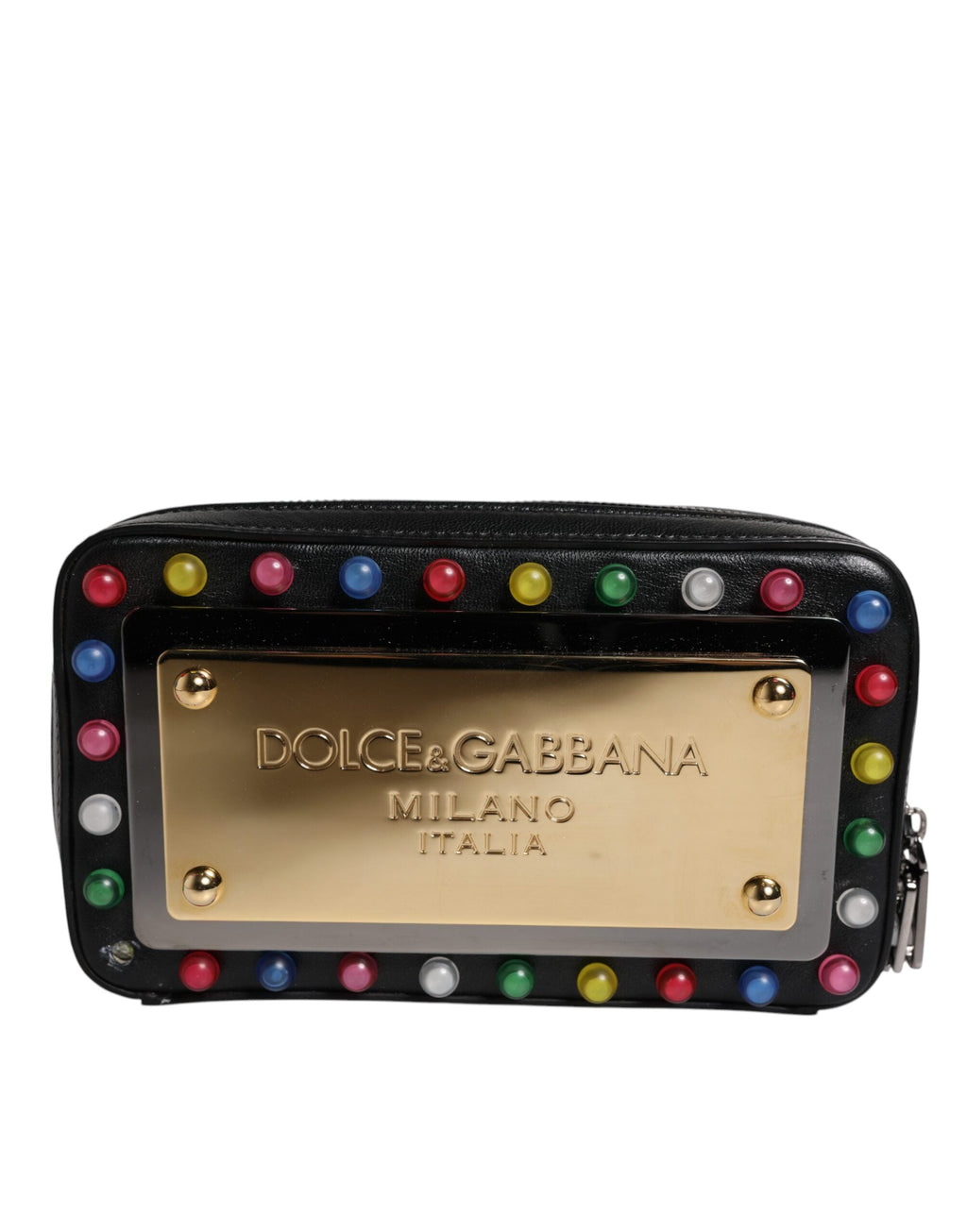 Dolce & Gabbana Black Leather LED Logo Wrist Strap Clutch Bag Dolce & Gabbana