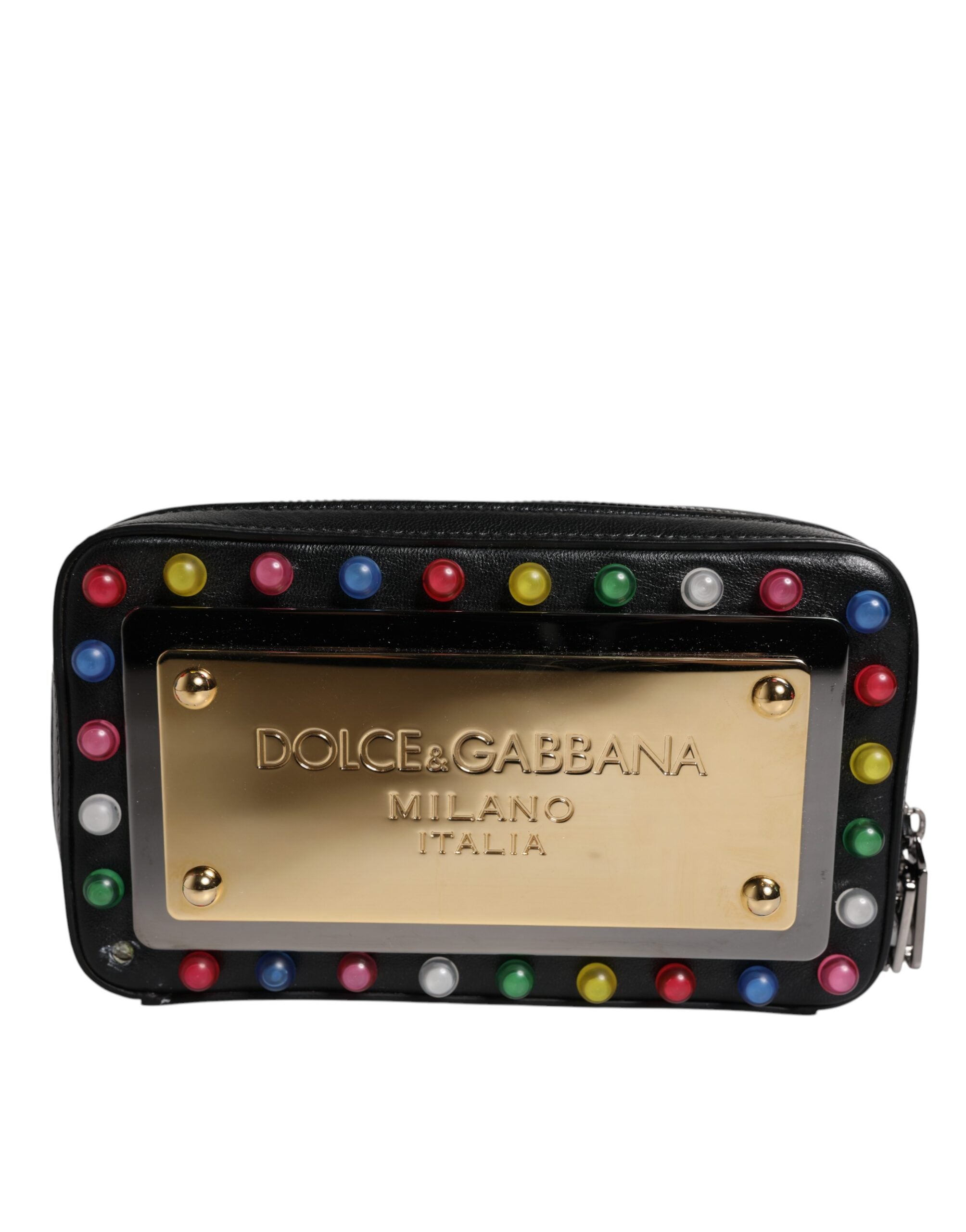 Dolce & Gabbana Black Leather LED Logo Wrist Strap Clutch Bag Dolce & Gabbana