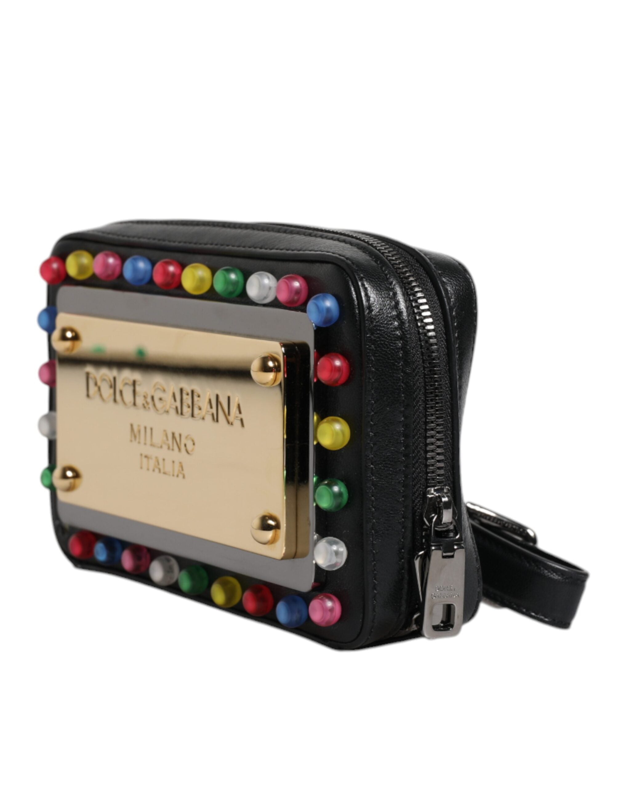 Dolce & Gabbana Black Leather LED Logo Wrist Strap Clutch Bag Dolce & Gabbana
