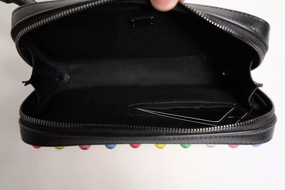 Dolce & Gabbana Black Leather LED Logo Wrist Strap Clutch Bag Dolce & Gabbana