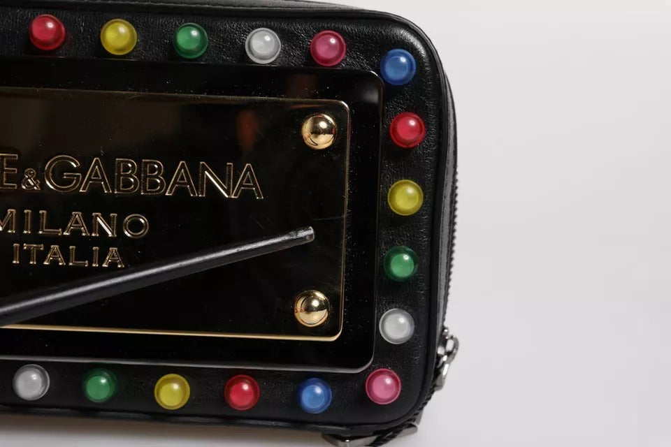 Dolce & Gabbana Black Leather LED Logo Wrist Strap Clutch Bag Dolce & Gabbana