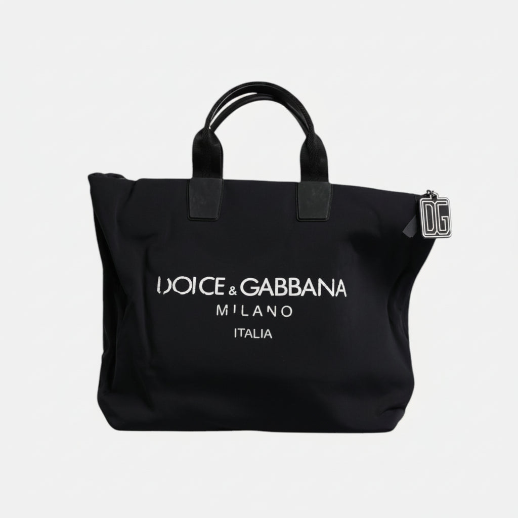 Dolce & Gabbana Black Canvas DG Logo Women Shopping Hand Tote Bag Dolce & Gabbana