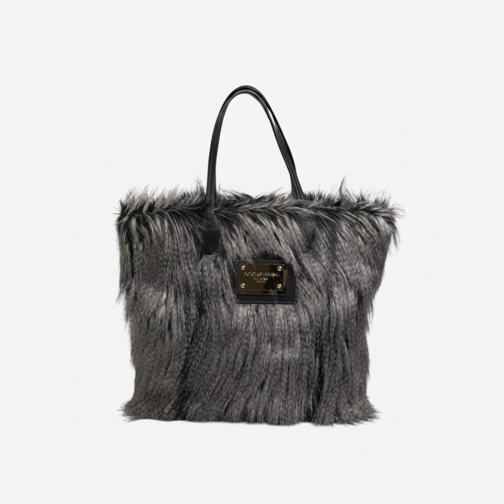 Dolce & Gabbana Black Oversize Faux Fur Shopping Tote Bag Dolce & Gabbana