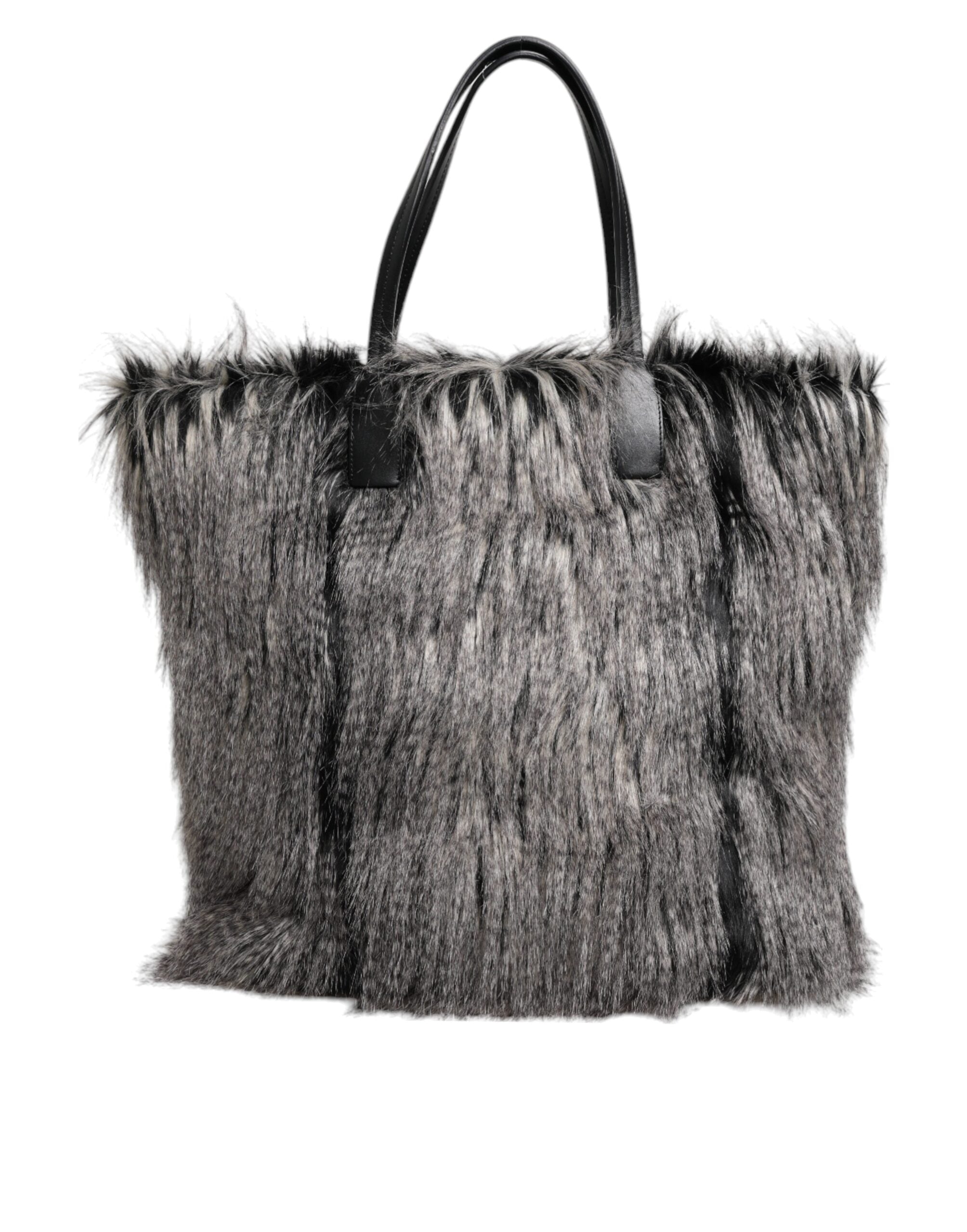 Dolce & Gabbana Black Oversize Faux Fur Shopping Tote Bag Dolce & Gabbana