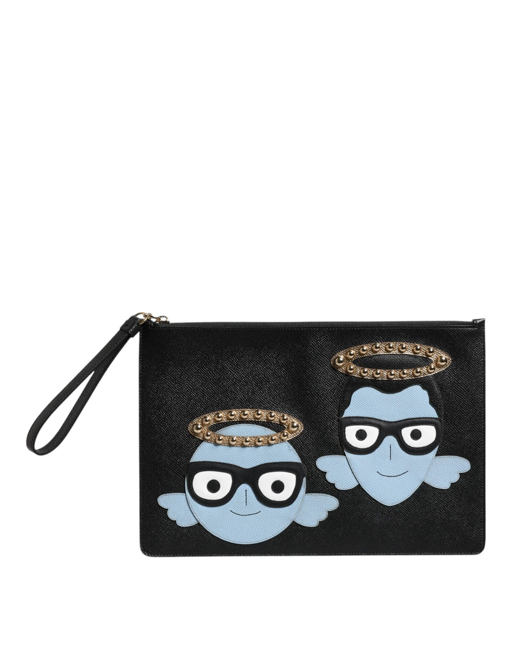 Dolce & Gabbana Black Leather #DGFamily Embellished Zip Pouch Bag Dolce & Gabbana