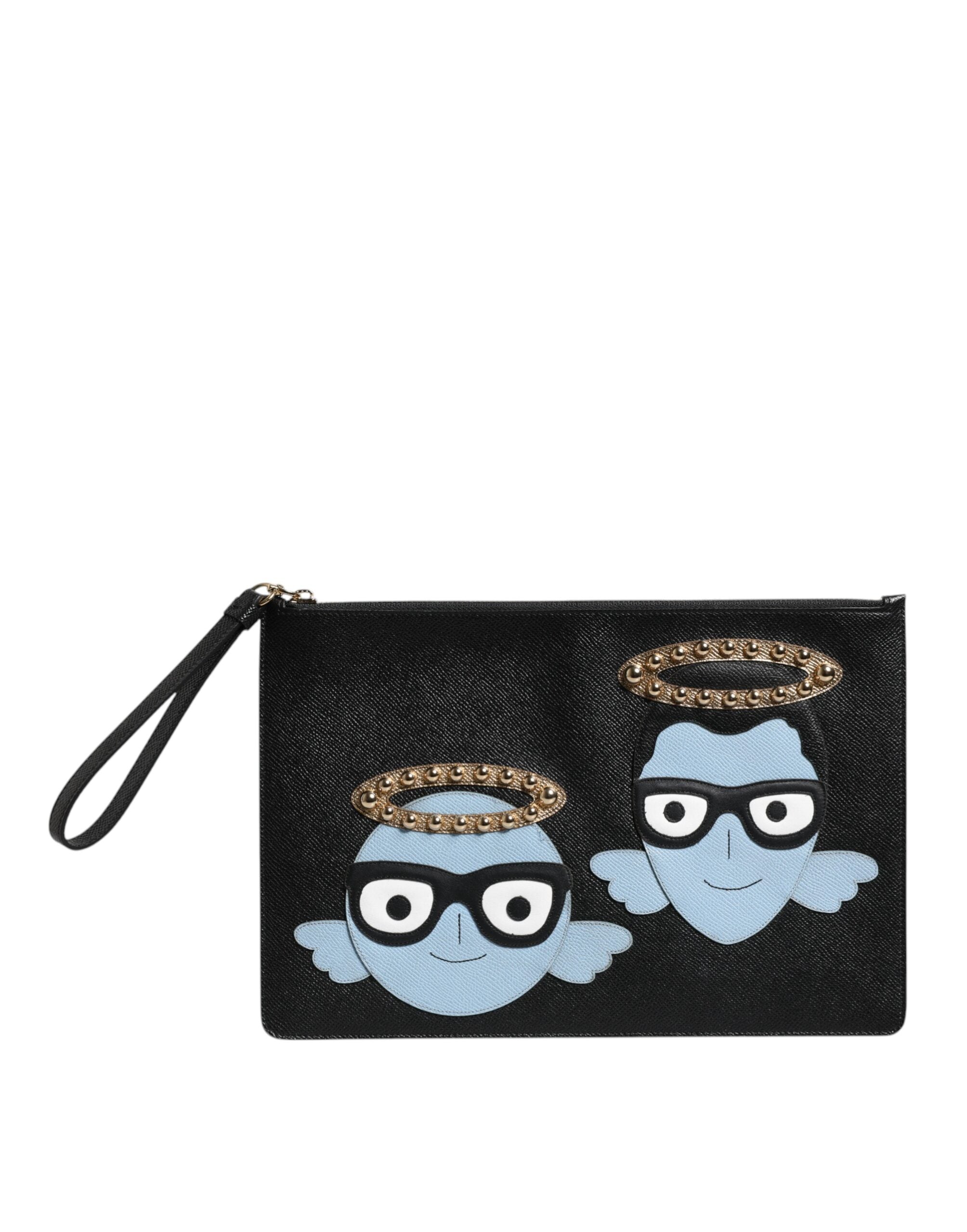 Dolce & Gabbana Black Leather #DGFamily Embellished Zip Pouch Bag Dolce & Gabbana