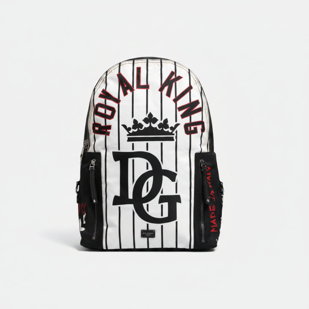 Dolce & Gabbana Black White Vulcano Royal King Print Men Backpack Bag Dolce & Gabbana