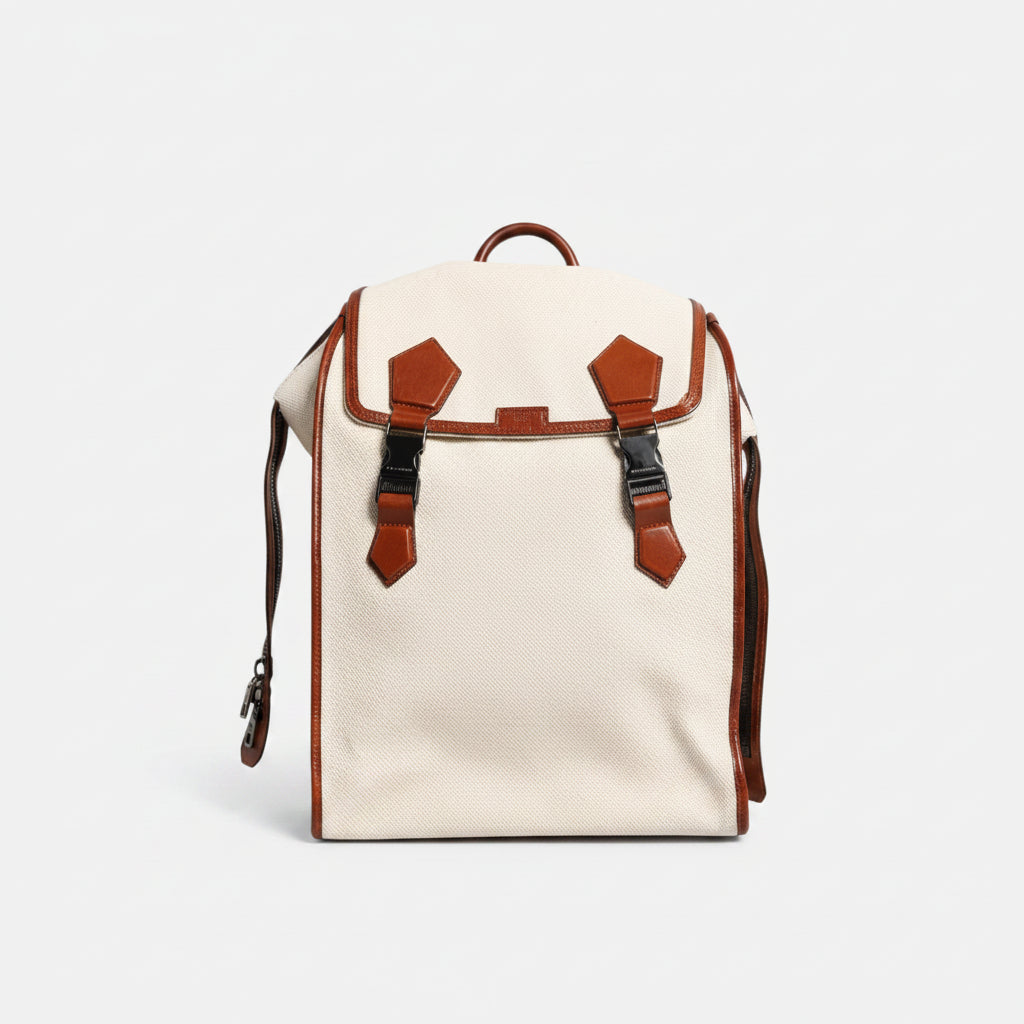 Dolce & Gabbana Beige Brown Canvas Leather EDGE Travel Men Back Pack Bag Dolce & Gabbana