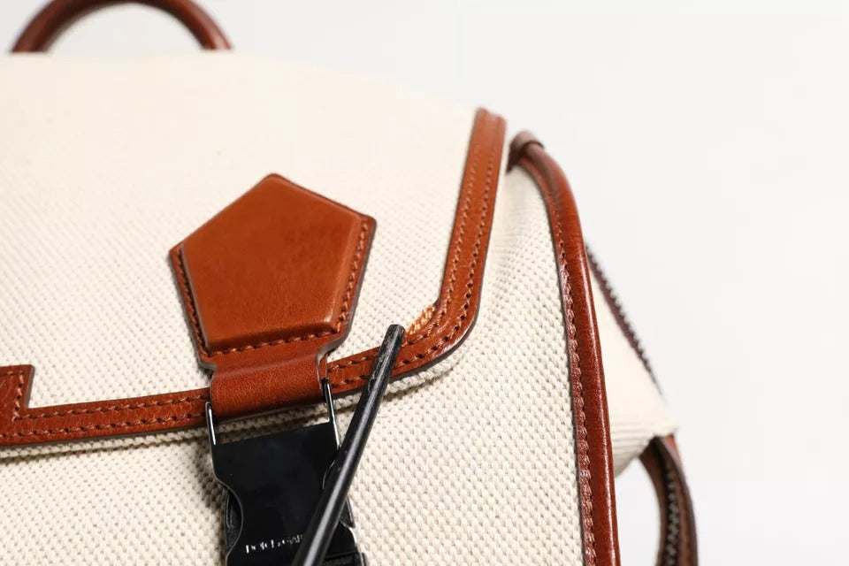 Dolce & Gabbana Beige & Brown Canvas Leather EDGE Travel Backpack Dolce & Gabbana