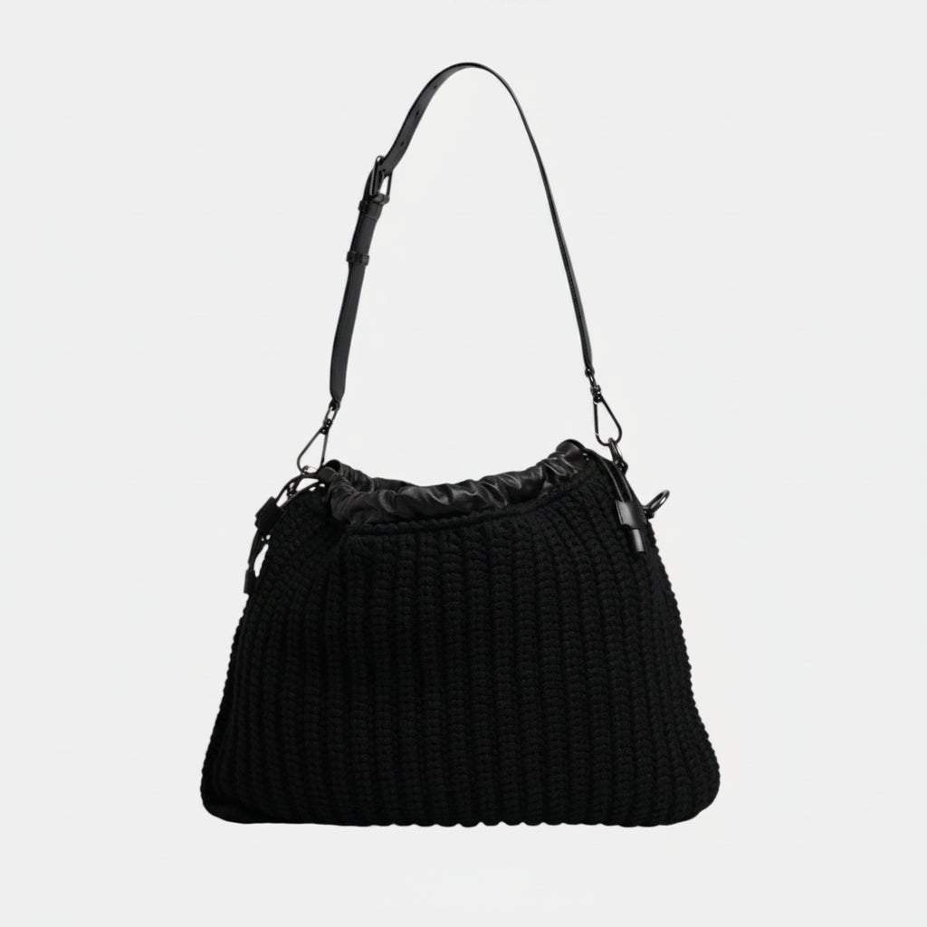 Dolce & Gabbana Black Cashmere Knitted Leather Shoulder Bag Dolce & Gabbana