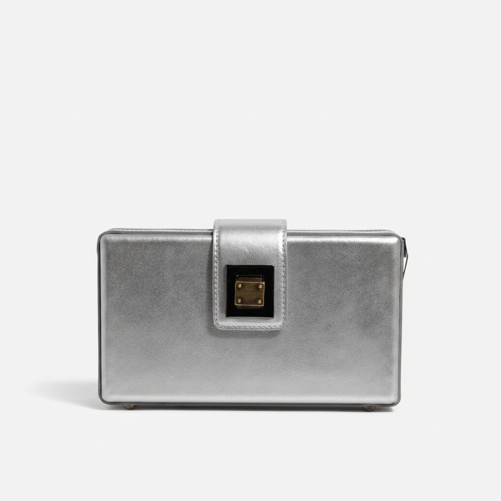 Dolce & Gabbana Metallic Silver DG BOX Leather Shoulder Strap Bag Dolce & Gabbana