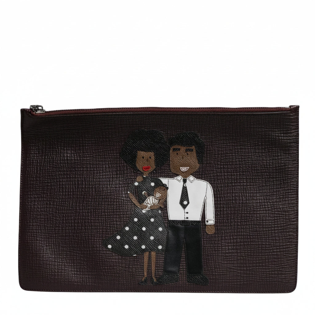 Dolce & Gabbana Brown Leather #DGFAMILY Embellished Men Clutch Pouch Bag Dolce & Gabbana