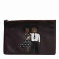 Dolce & Gabbana Brown Leather #DGFAMILY Embellished Men Clutch Pouch Bag Dolce & Gabbana
