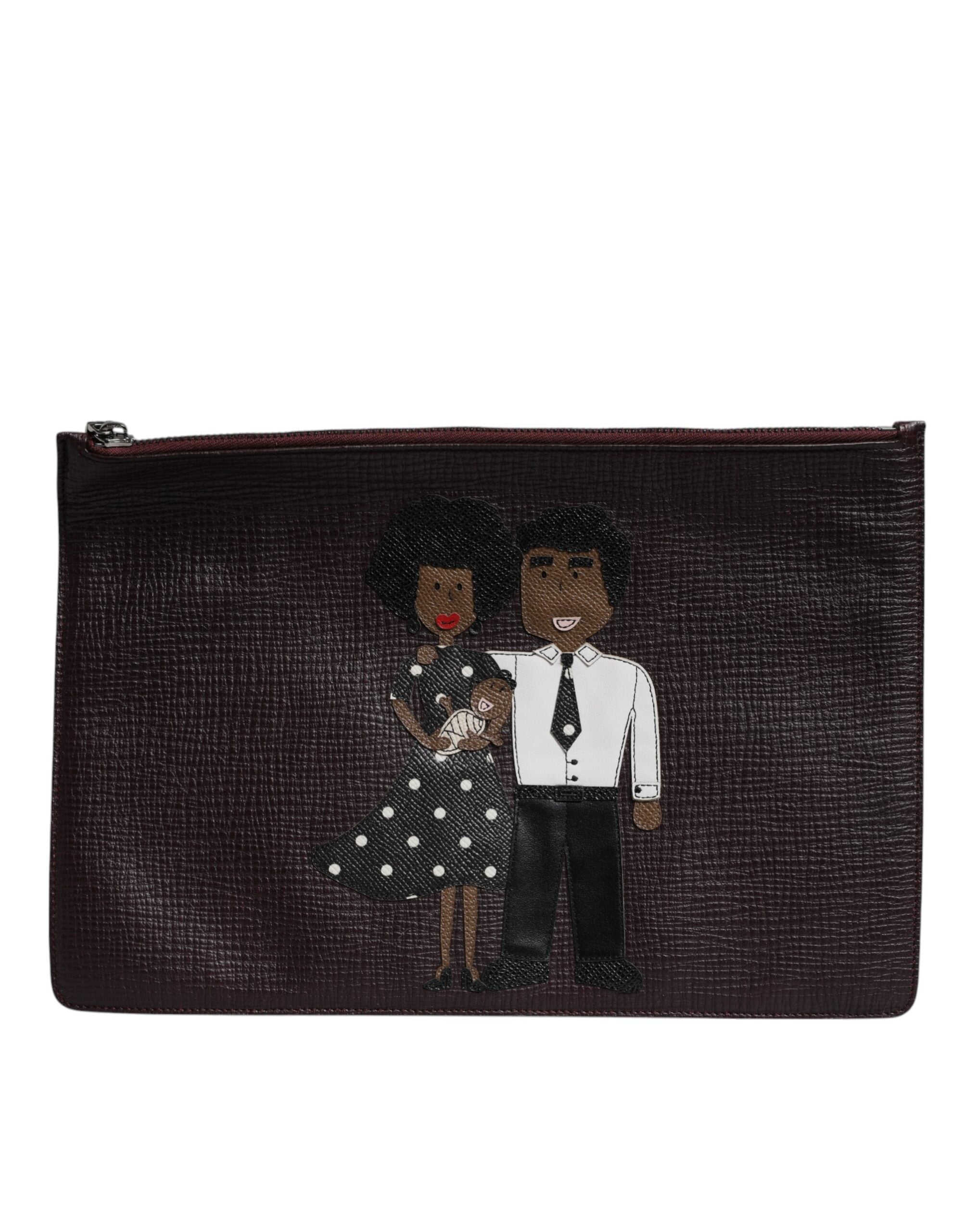 Dolce & Gabbana Brown Leather #DGFamily Embellished Men Clutch Pouch Dolce & Gabbana