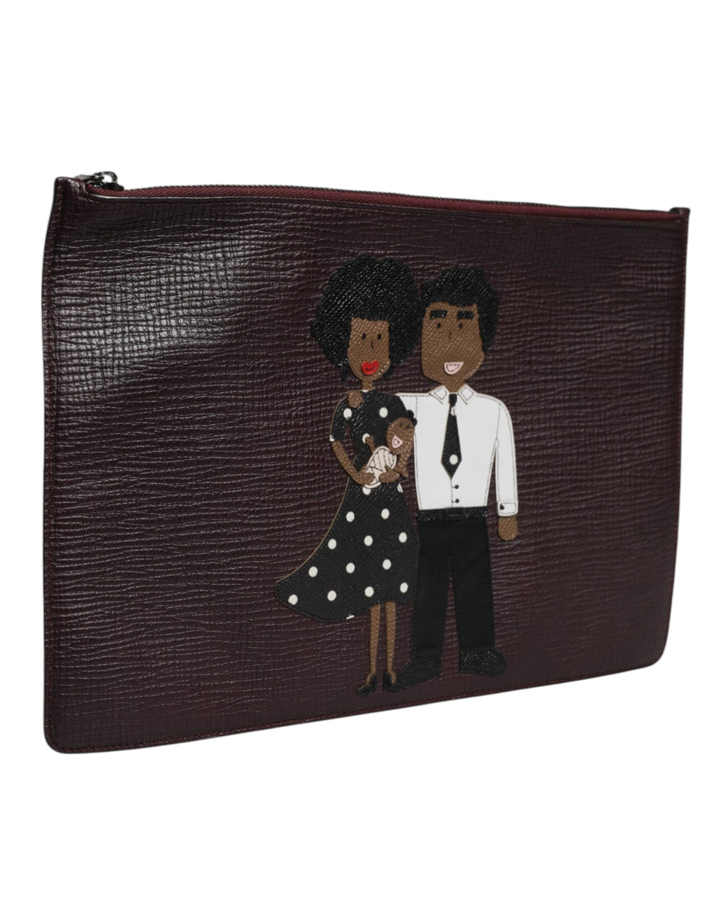 Dolce & Gabbana Brown Leather #DGFamily Embellished Men Clutch Pouch Dolce & Gabbana