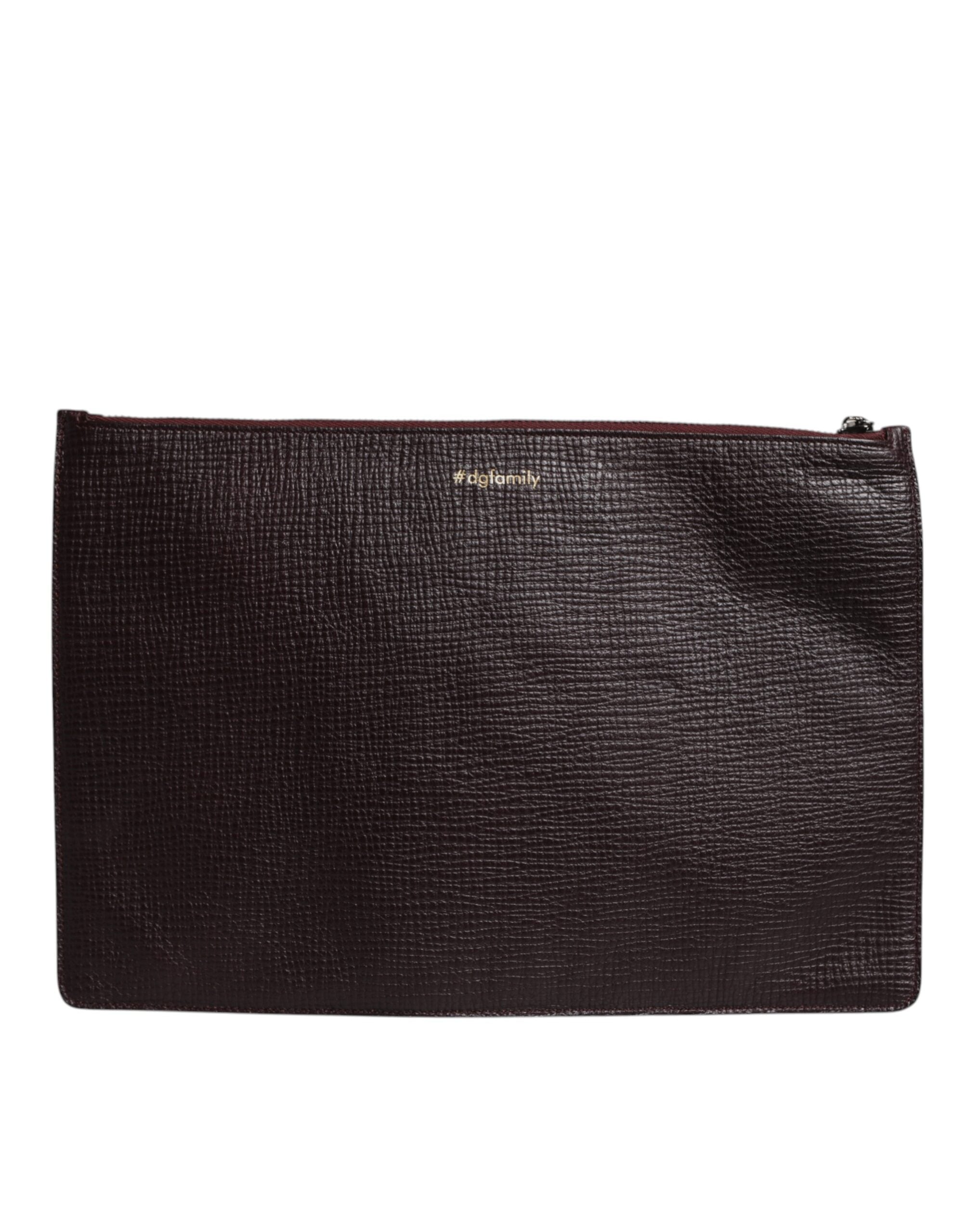 Dolce & Gabbana Brown Leather #DGFamily Embellished Men Clutch Pouch Dolce & Gabbana