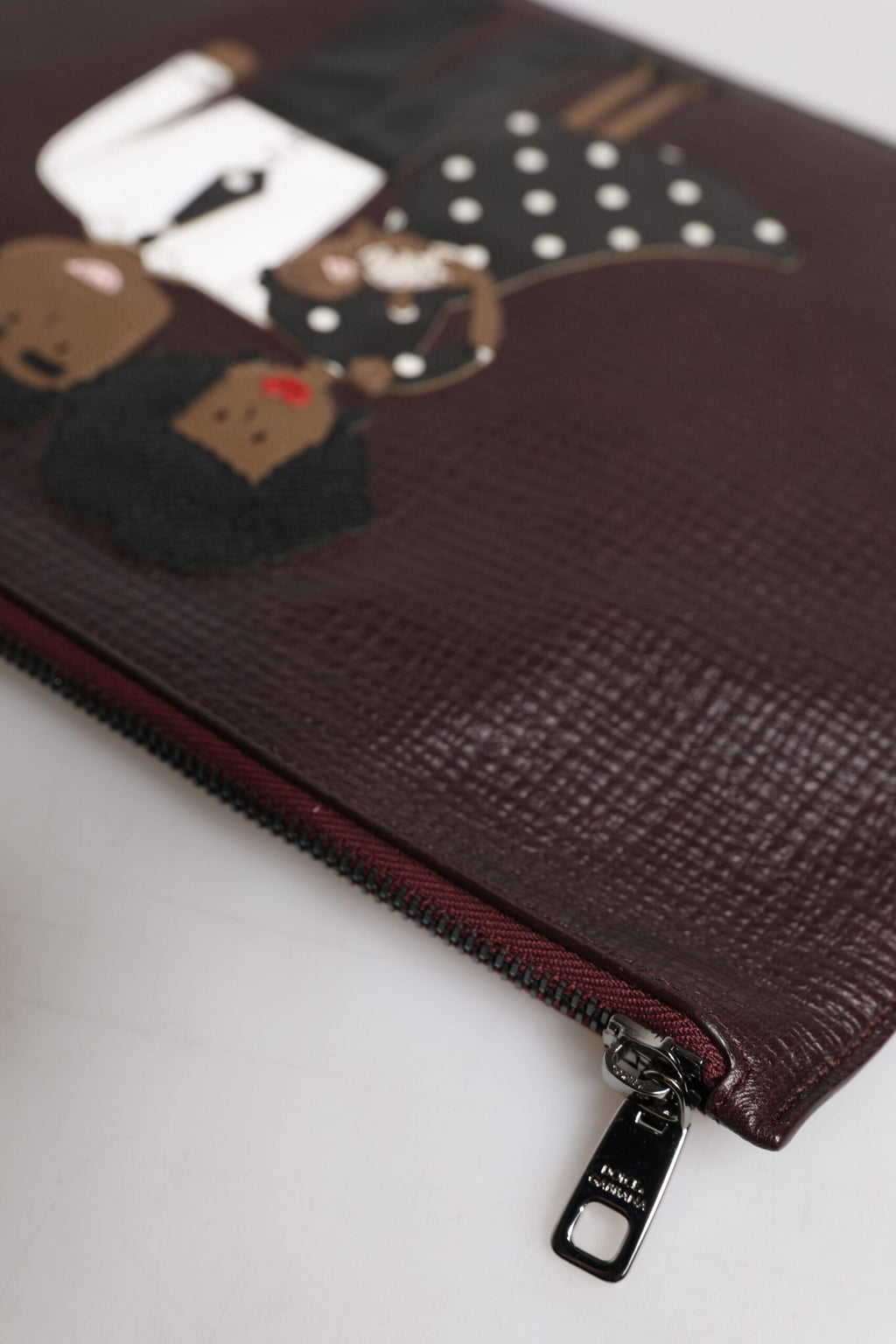 Dolce & Gabbana Brown Leather #DGFamily Embellished Men Clutch Pouch Dolce & Gabbana