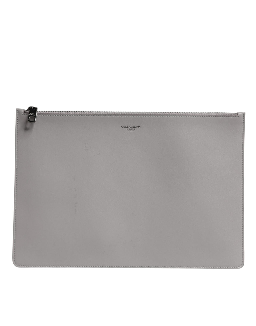 Dolce & Gabbana Gray Solid Leather DG Logo Men Clutch Zip Pouch Dolce & Gabbana