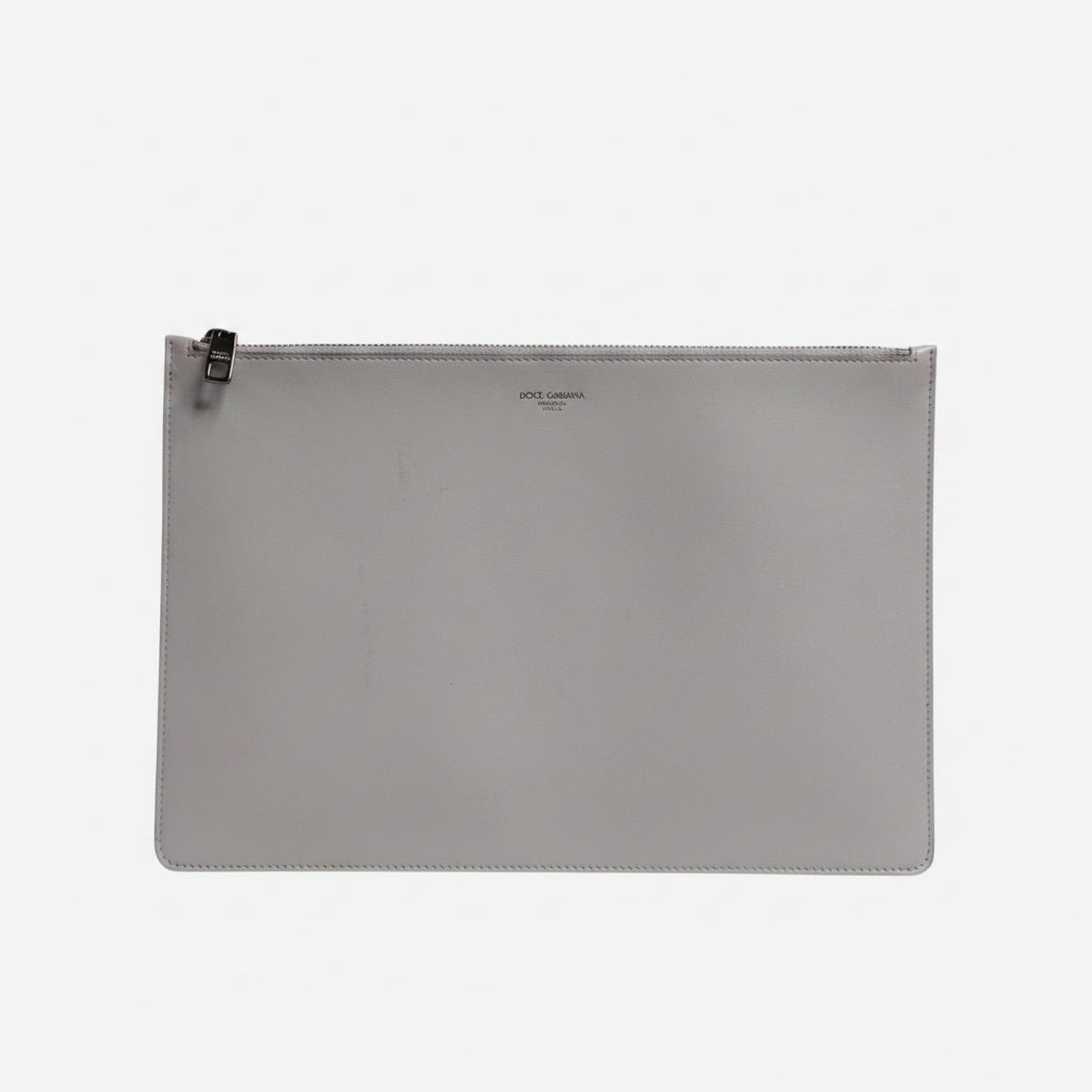 Dolce & Gabbana Gray Solid Leather DG Logo Men Clutch Zip Pouch Bag Dolce & Gabbana